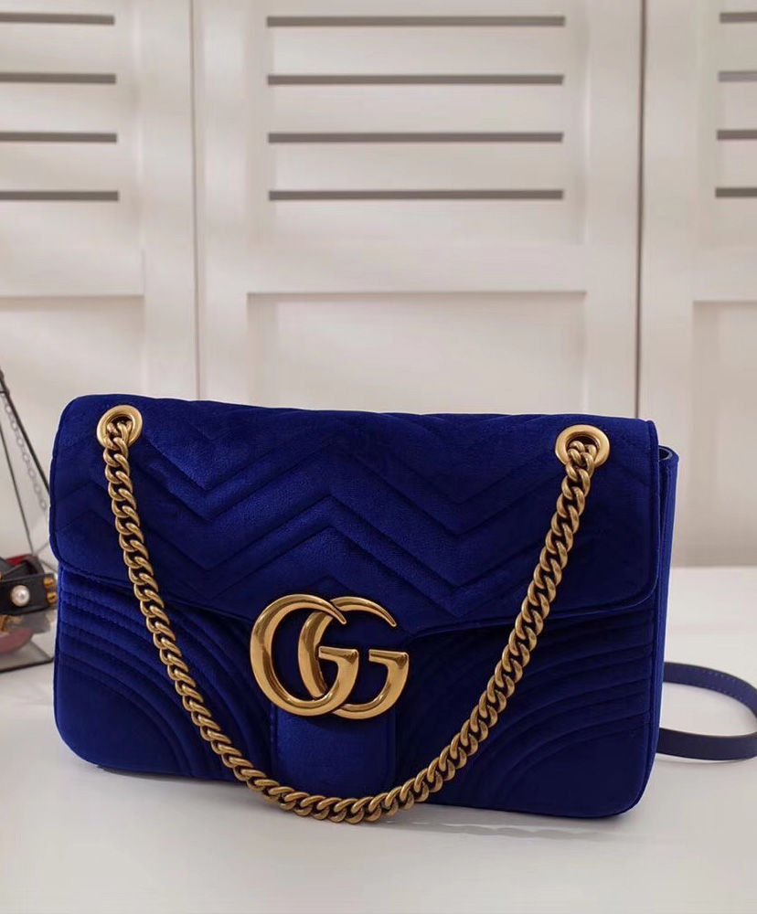 Gucci GG Marmont medium velvet shoulder bag Blue - AlimorLuxury