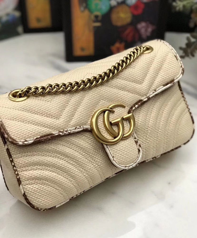 Gucci Online Exclusive GG Marmont raffia small shoulder bag Coffee - Image 8