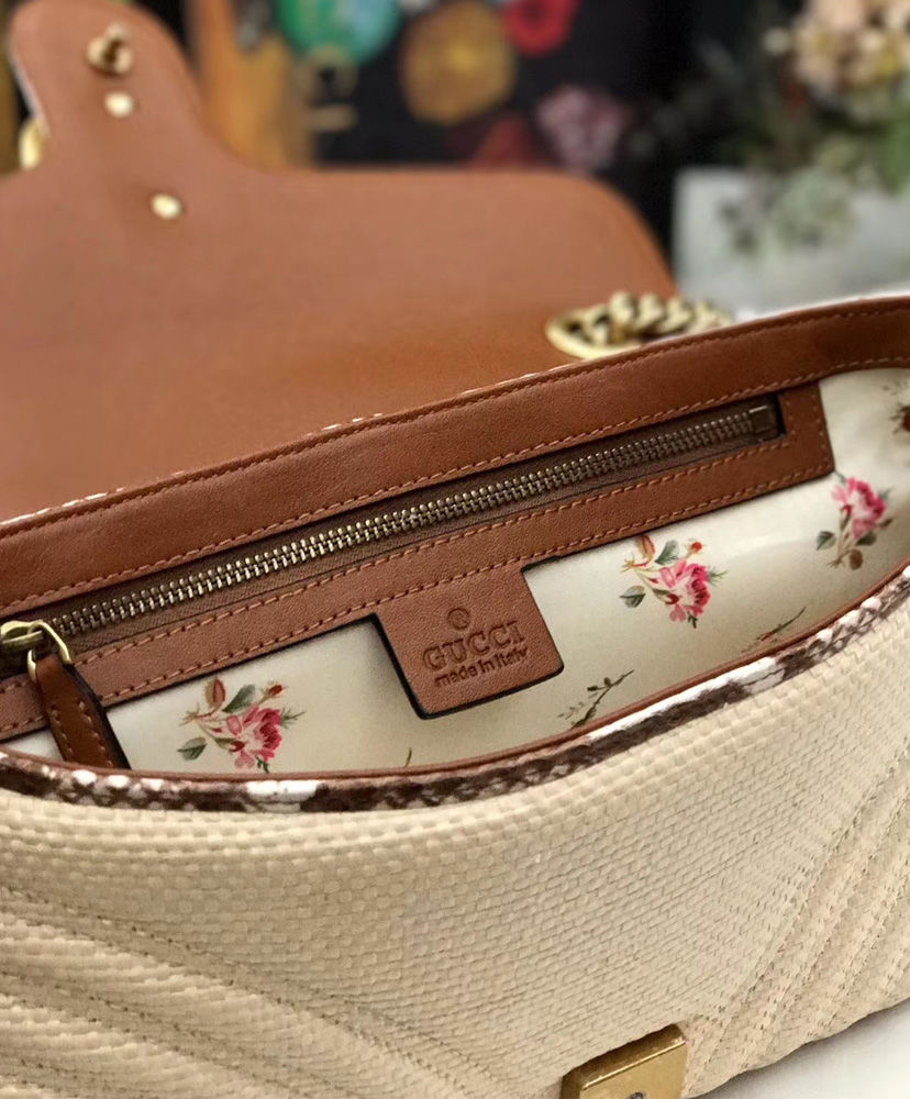 Gucci Online Exclusive GG Marmont raffia small shoulder bag Coffee - Image 4