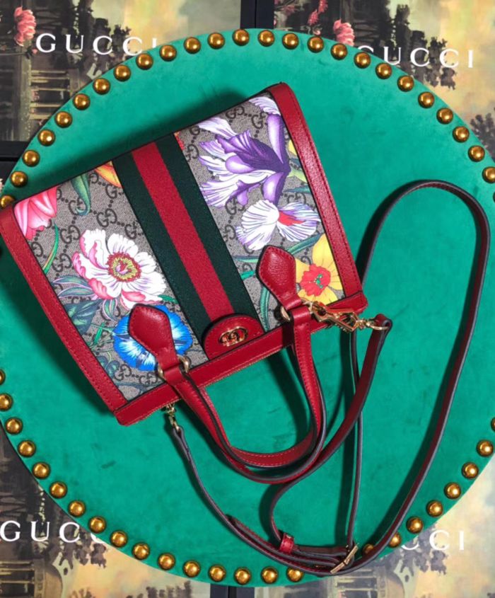 gucci ophidia gg flora mini bag in red