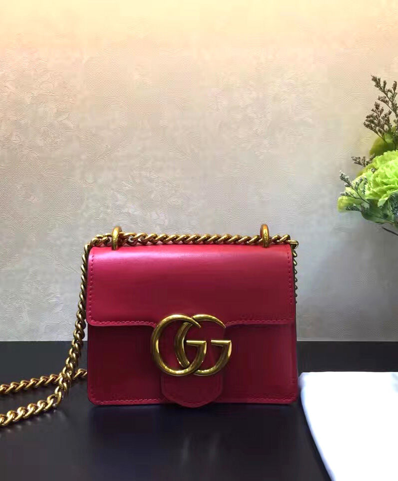 Gucci GG Marmont Calfskin Leather Shoulder Bag Red - Replica Bags and ...