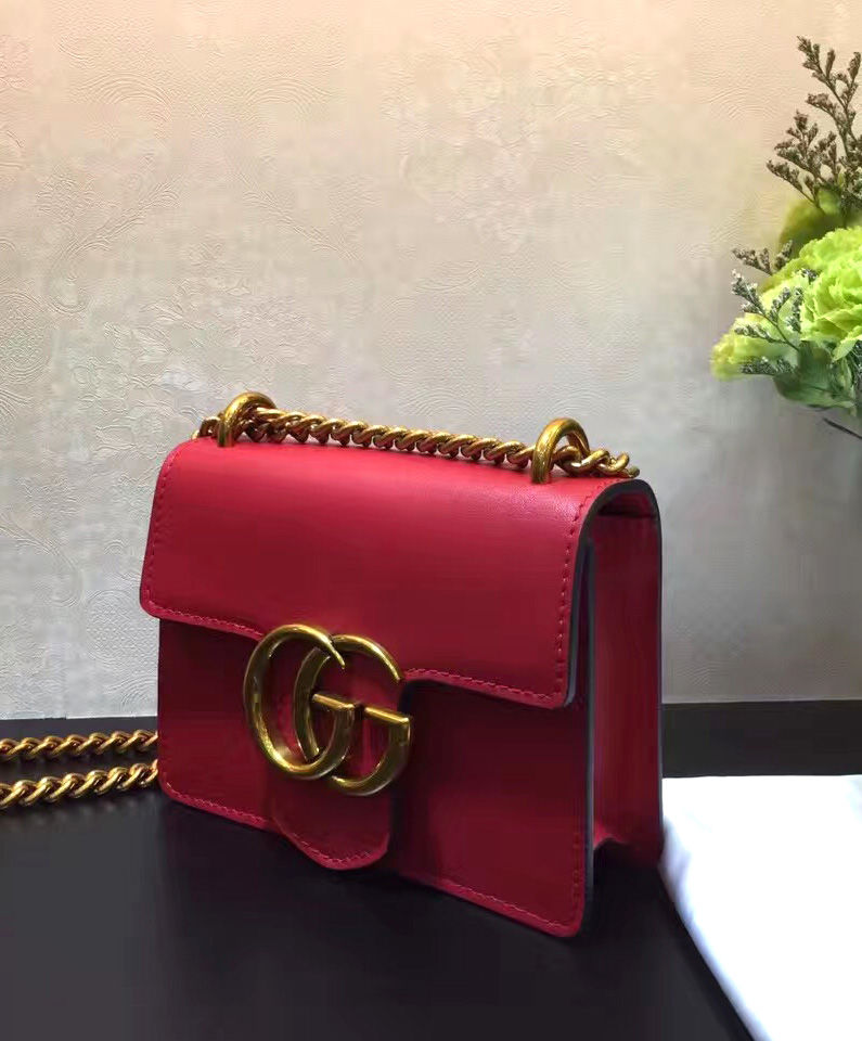 Gucci GG Marmont Calfskin Leather Shoulder Bag Red - AlimorLuxury