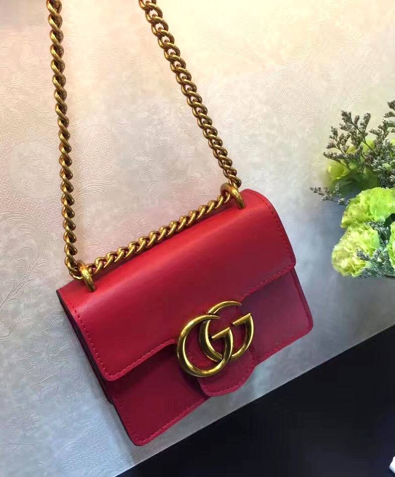 Gucci GG Marmont Calfskin Leather Shoulder Bag Red - AlimorLuxury