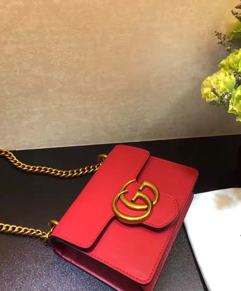 Gucci GG Marmont Calfskin Leather Shoulder Bag Red - AlimorLuxury