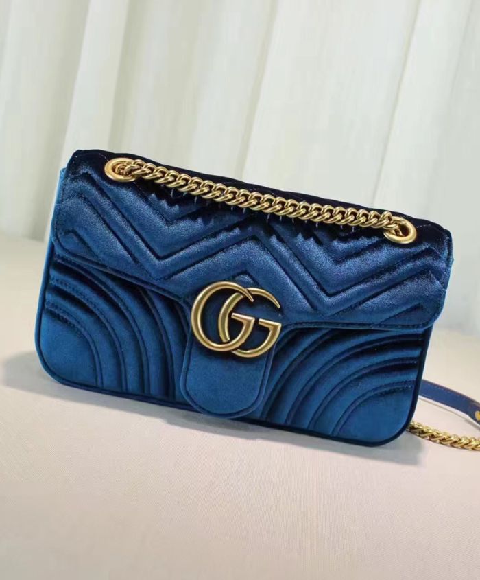 Gucci GG Marmont Velvet Shoulder Bag Blue - Replica Bags and Shoes ...