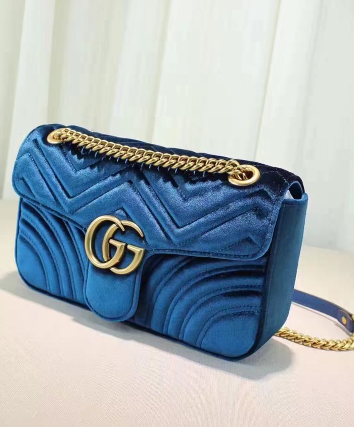 Gucci GG Marmont Velvet Shoulder Bag Blue - Image 5