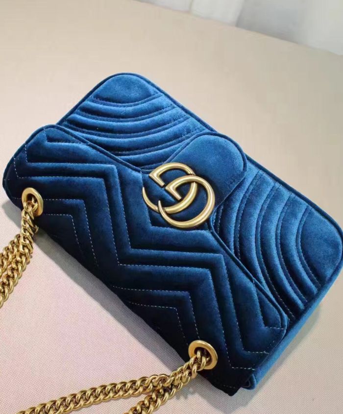 Gucci GG Marmont Velvet Shoulder Bag Blue - Image 6