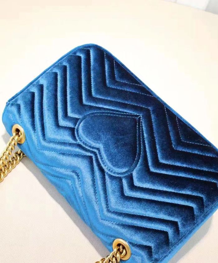 Gucci GG Marmont Velvet Shoulder Bag Blue - Image 8