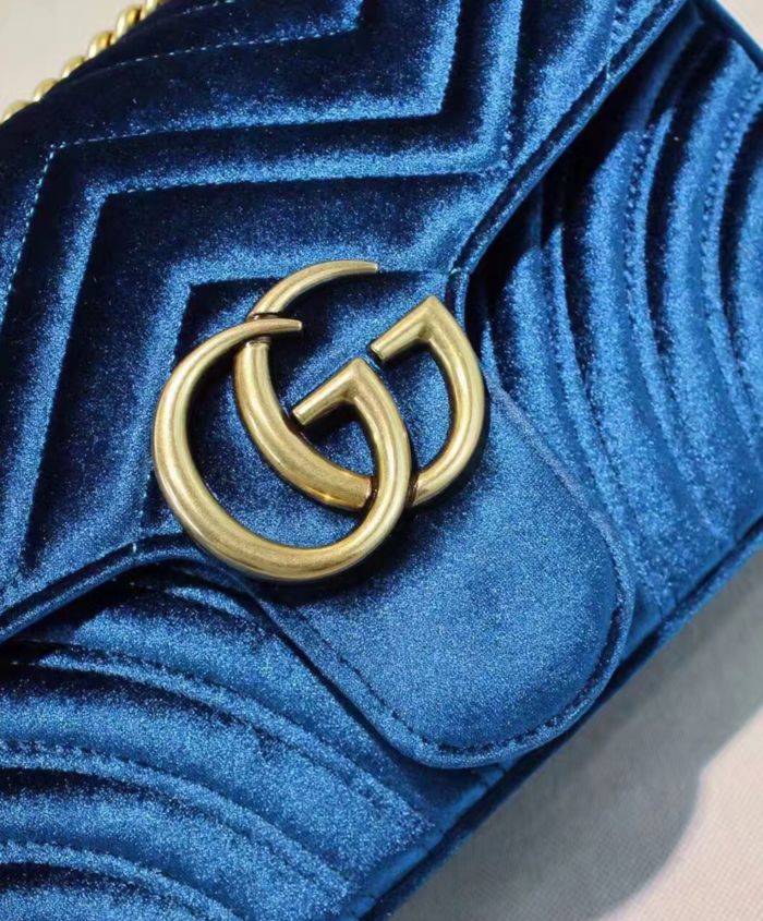 Gucci GG Marmont Velvet Shoulder Bag Blue - Image 3
