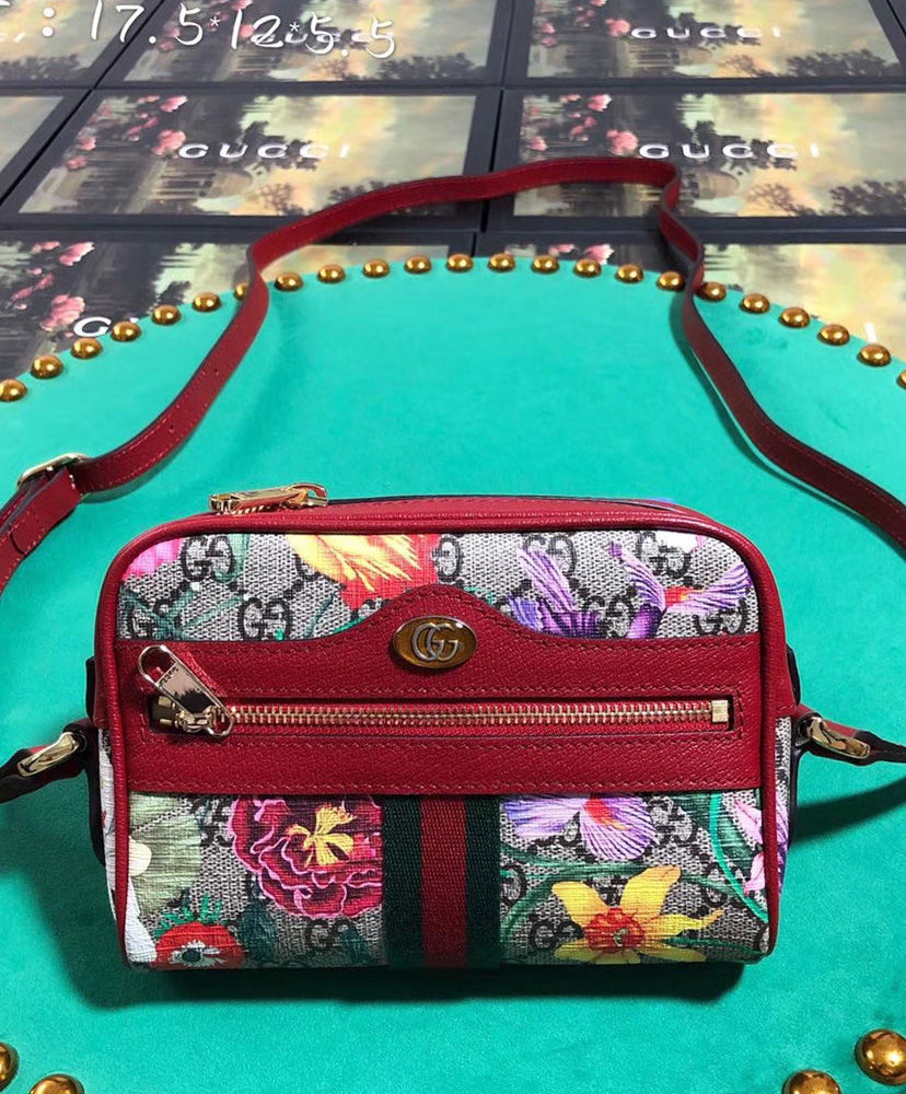 gucci ophidia gg flora mini bag in red