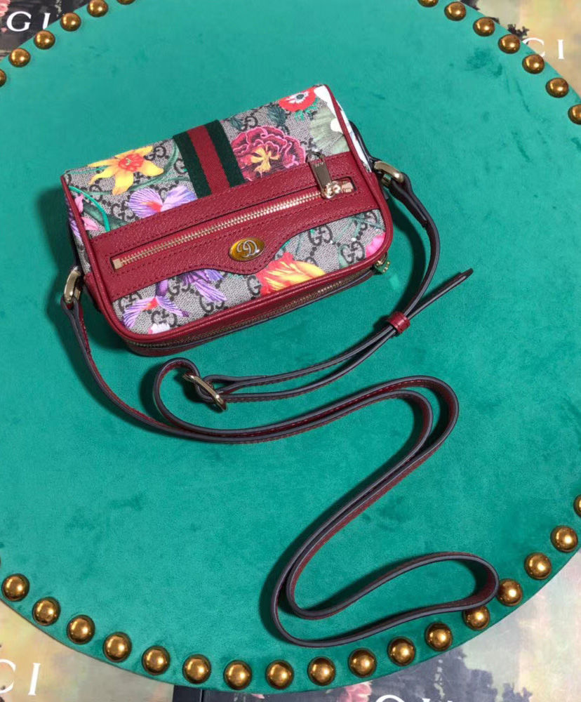 gucci ophidia gg flora mini bag in red