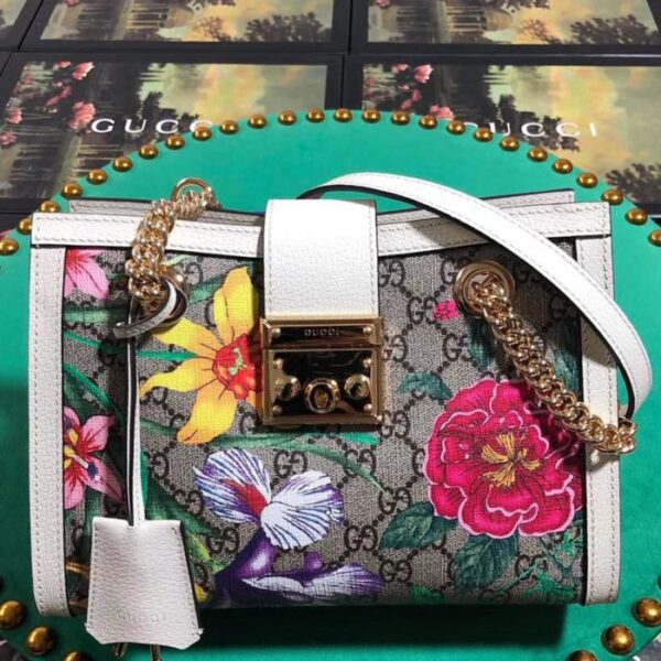 Gucci Padlock GG Flora small shoulder bag Cream