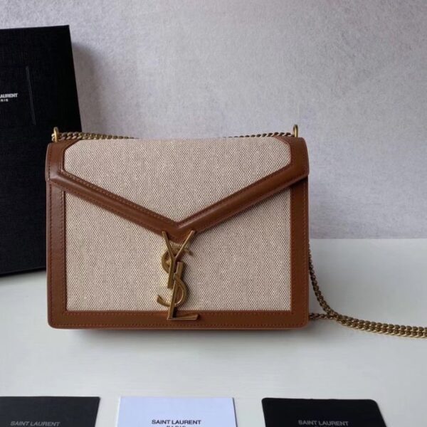 Saint Laurent Carre Satchel In Canvas And Smooth Leather Coffee