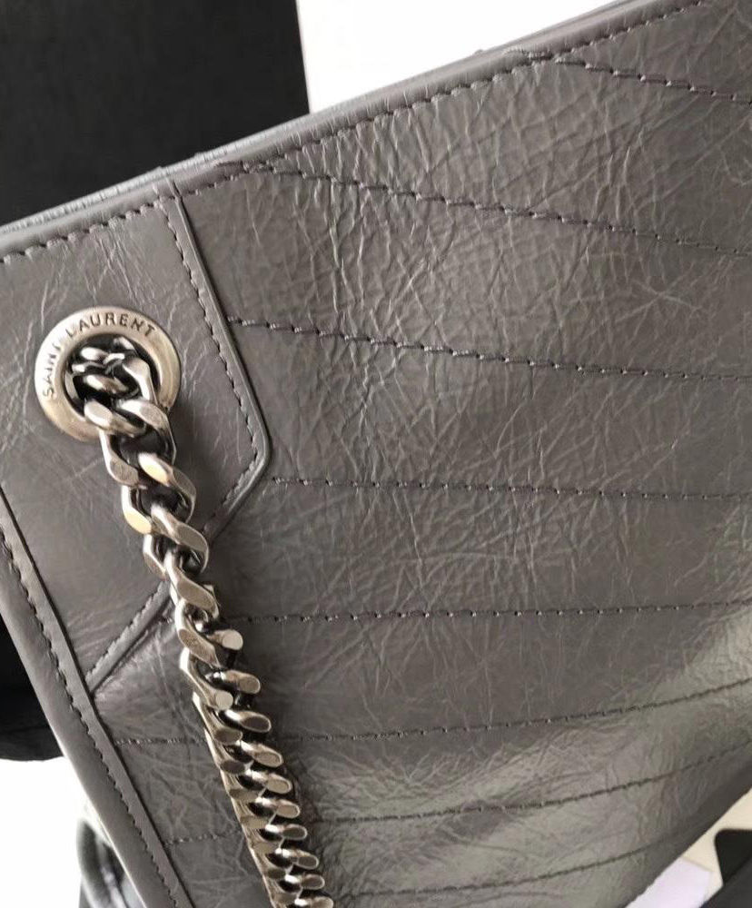 Saint Laurent Niki Medium Shopping Bag In Crinkled Vintage Leather Gray ...