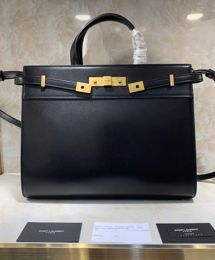 Saint Laurent Manhattan Medium Bag In Smooth Leather. Black - AlimorLuxury