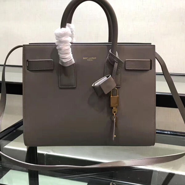 Saint Laurent Sac De Jour Topstitched Leather Satchel Bag Gray