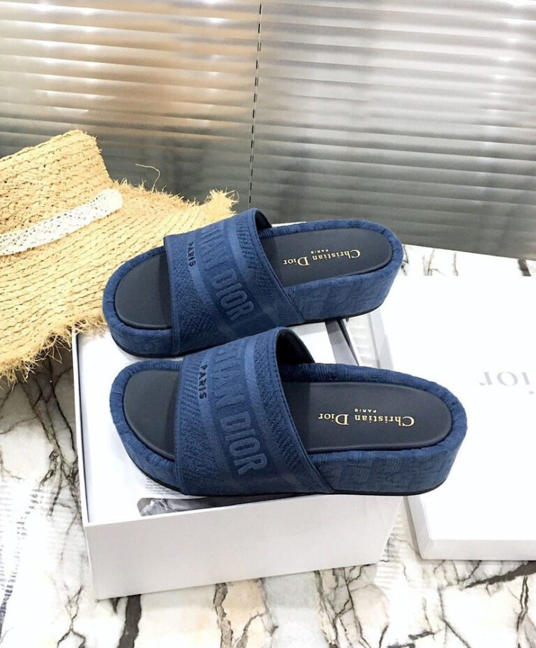 Christian Dior Women's Dway Slide In Embroidered Cotton Blue AlimorLuxury