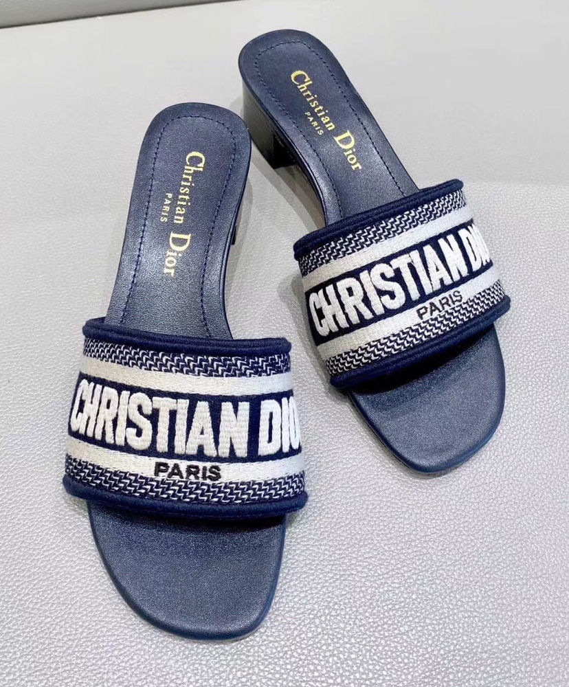 ChristIan Dior Dway Mule In Embroidered Cotton Dark Blue - Replica Bags