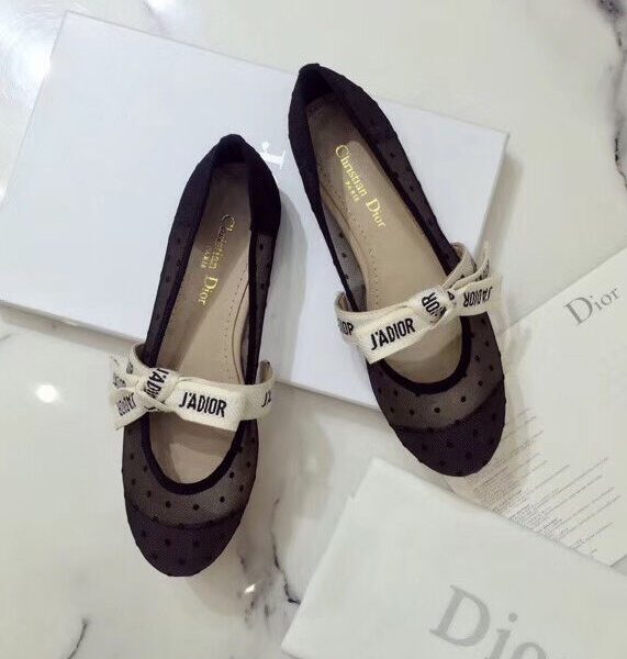 Christian Dior Women's Miss J'adior Dotted Swiss Tulle Ballet Pump Black