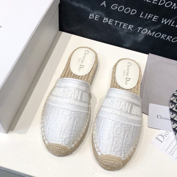 Christian Dior Women's Deep Granville Dior Oblique Embroidered Cotton Mule White