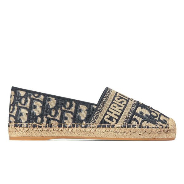 Christian Dior Deep Blue Dior Granville Dior Oblique Embroidered Cotton Espadrille Dark Blue