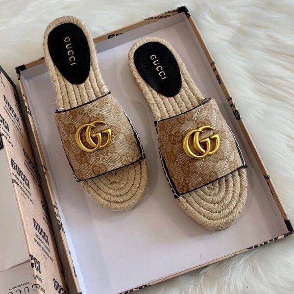 Gucci Women's GG Matelasse Canvas Espadrille Sandal 620120 Black