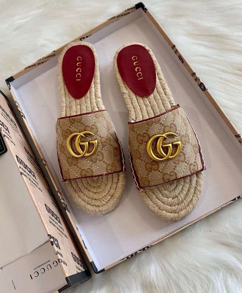 Gucci Women's GG Matelasse Canvas Espadrille Sandal 620120 Red - Image 4