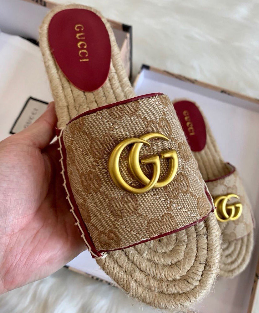 Gucci Women's GG Matelasse Canvas Espadrille Sandal 620120 Red - Image 6