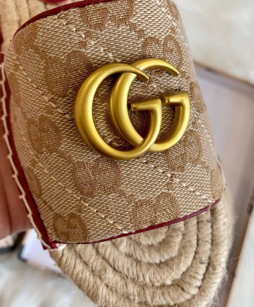 Gucci Women's GG Matelasse Canvas Espadrille Sandal 620120 Red - Image 8