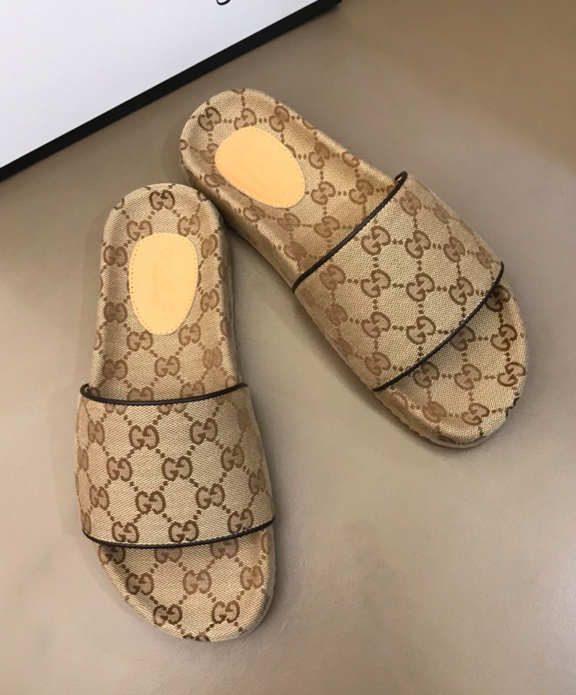 Gucci Men's GG canvas slide sandal Apricot - AlimorLuxury
