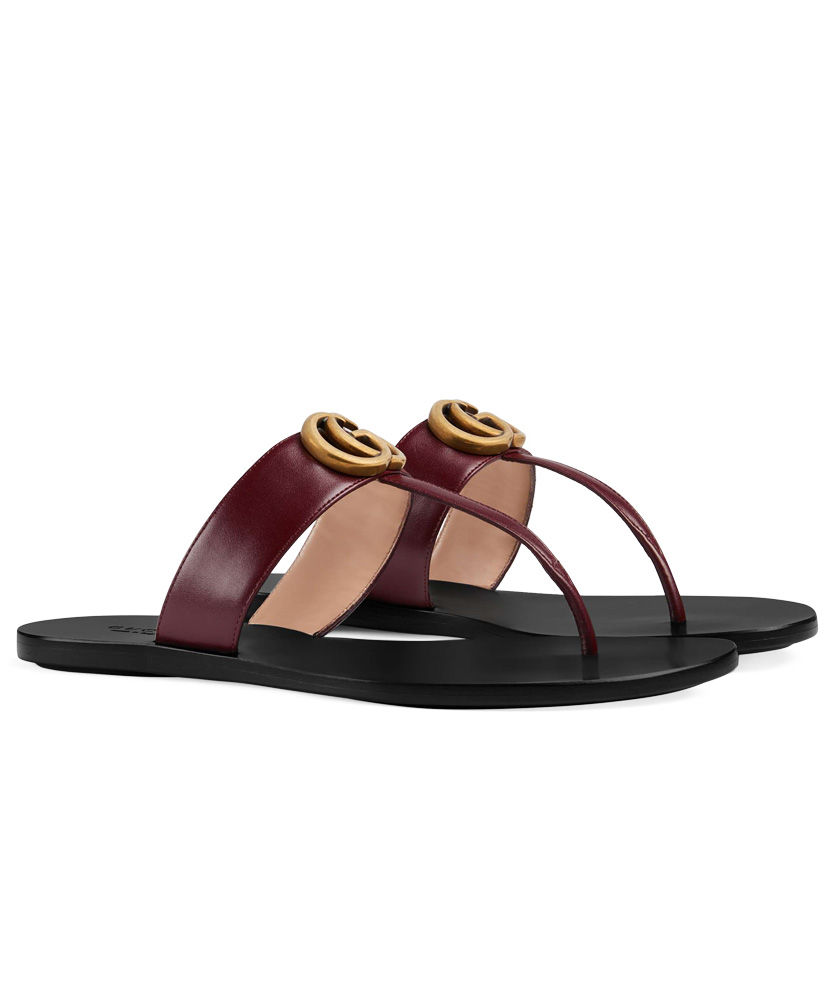 Gucci Unisex Leather thong sandal with Double G 497444 Mauve - Replica ...