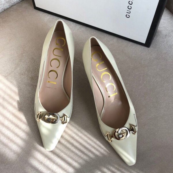 Gucci Women's Zumi Mid-heel Leather Pump Cream