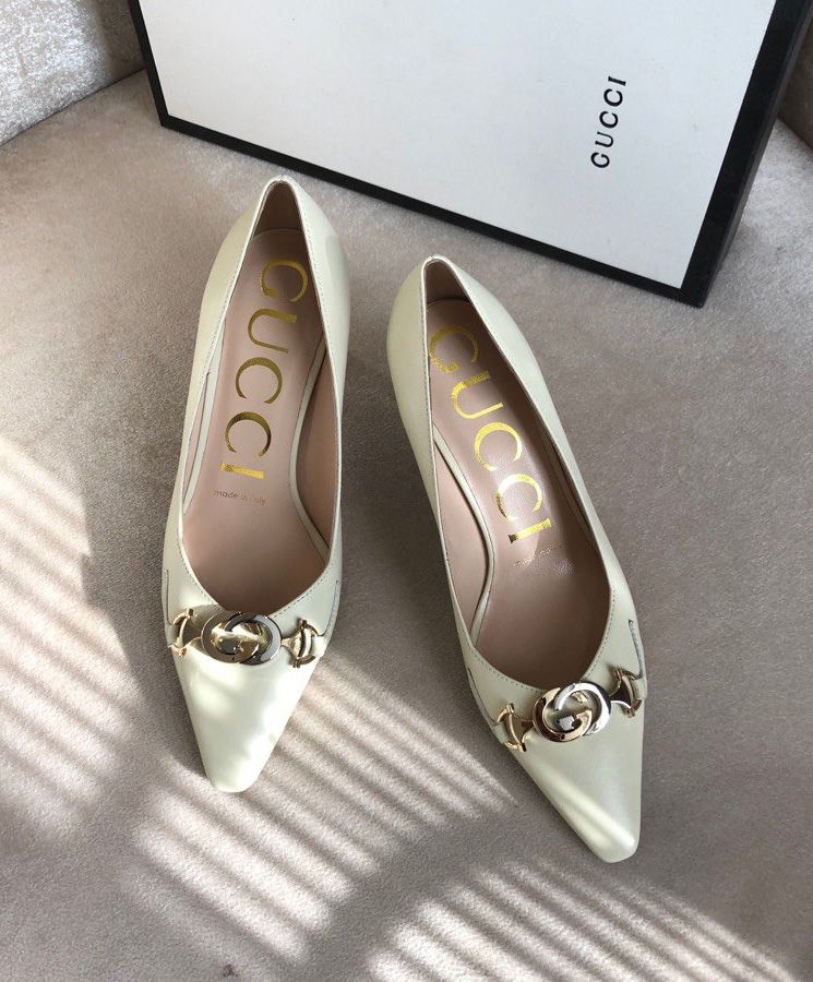 Gucci Women's Zumi Midheel Leather Pump Cream Replica Bags and Shoes