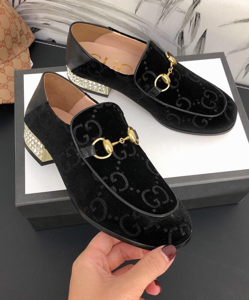 Gucci Women's Horsebit GG velvet loafer with crystals 522698 Black ...