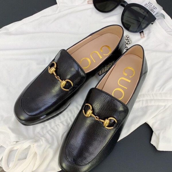 Gucci Women's Horsebit leather loafer with crystals 523097 Black