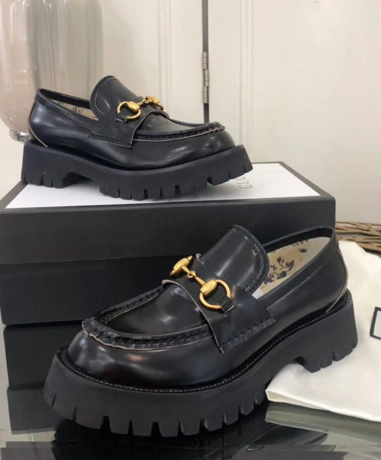 Gucci Women's Leather Lug Sole Loafer 577236 Black - AlimorLuxury