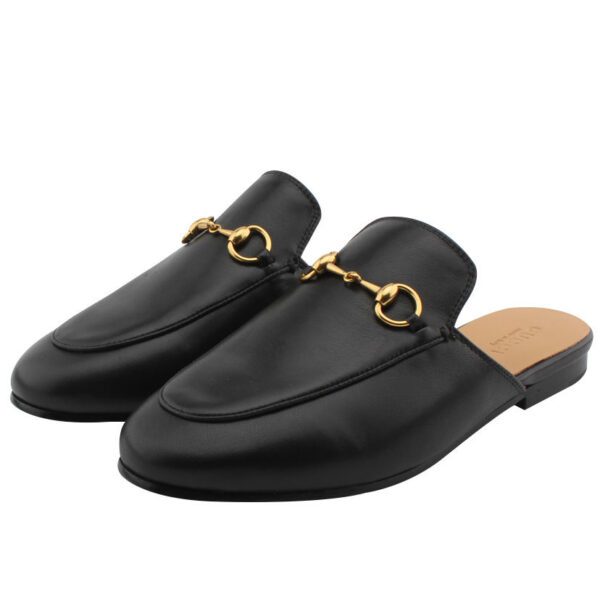 Gucci Women's Princetown Metallic Leather Slipper 423513 Black