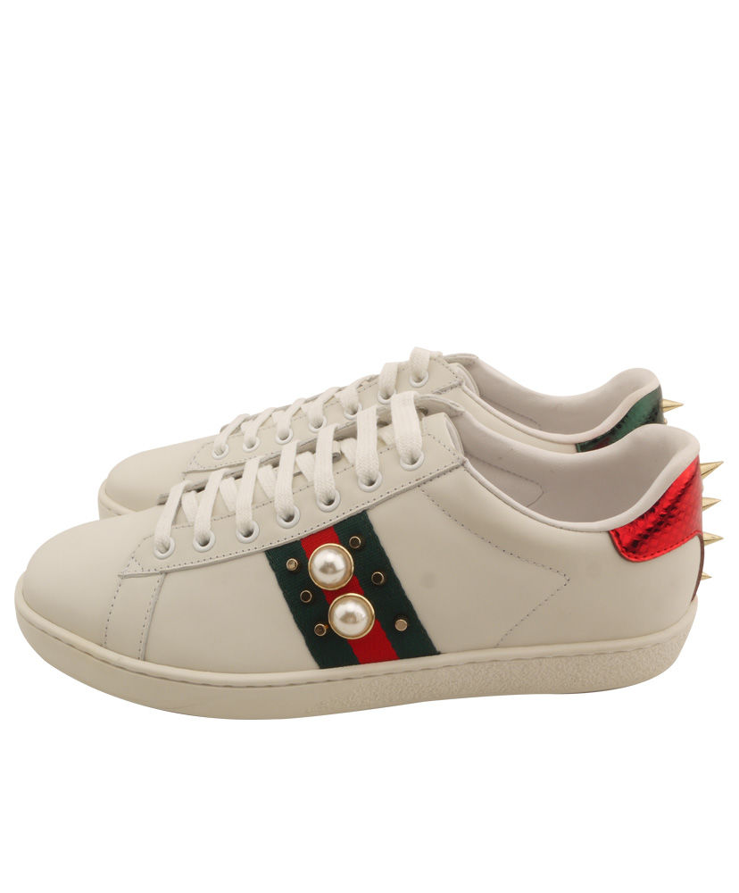 Gucci Women's Ace studded leather sneaker 431887 White - AlimorLuxury