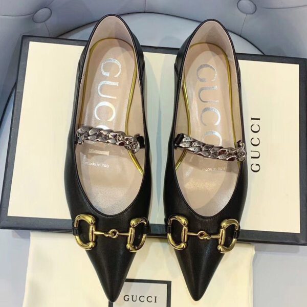 Gucci Women's leather ballet flat with Horsebit Black
