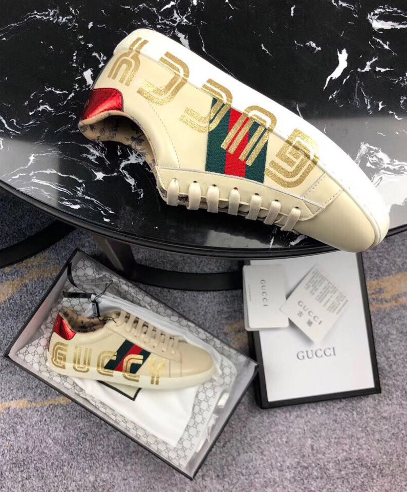 Gucci Unisex Ace sneaker with Guccy print Cream - AlimorLuxury
