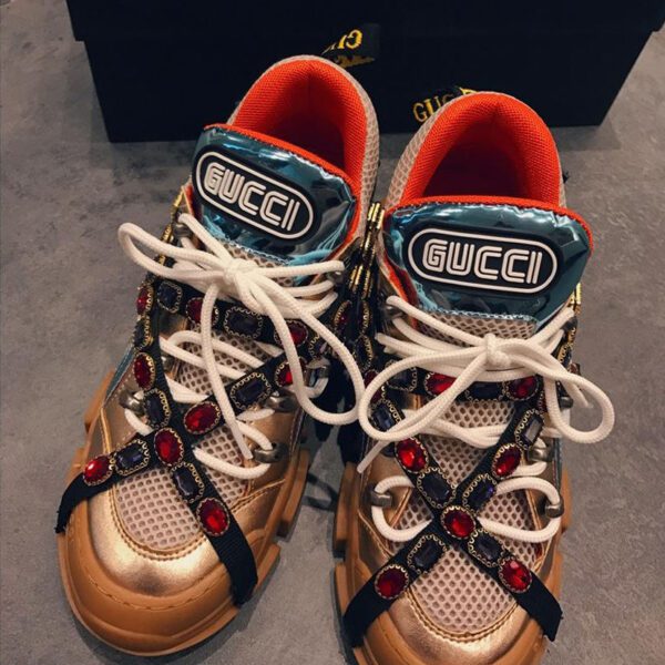 Gucci Women's Flashtrek sneaker with removable crystals 537133 Golden