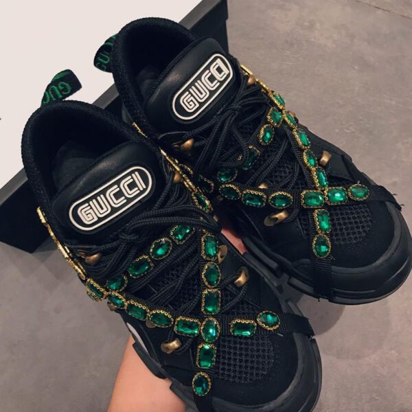 Gucci Women's Flashtrek sneaker with removable crystals 537133 Black