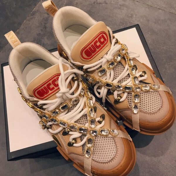 Gucci Women's Flashtrek sneaker with removable crystals 540688 Apricot