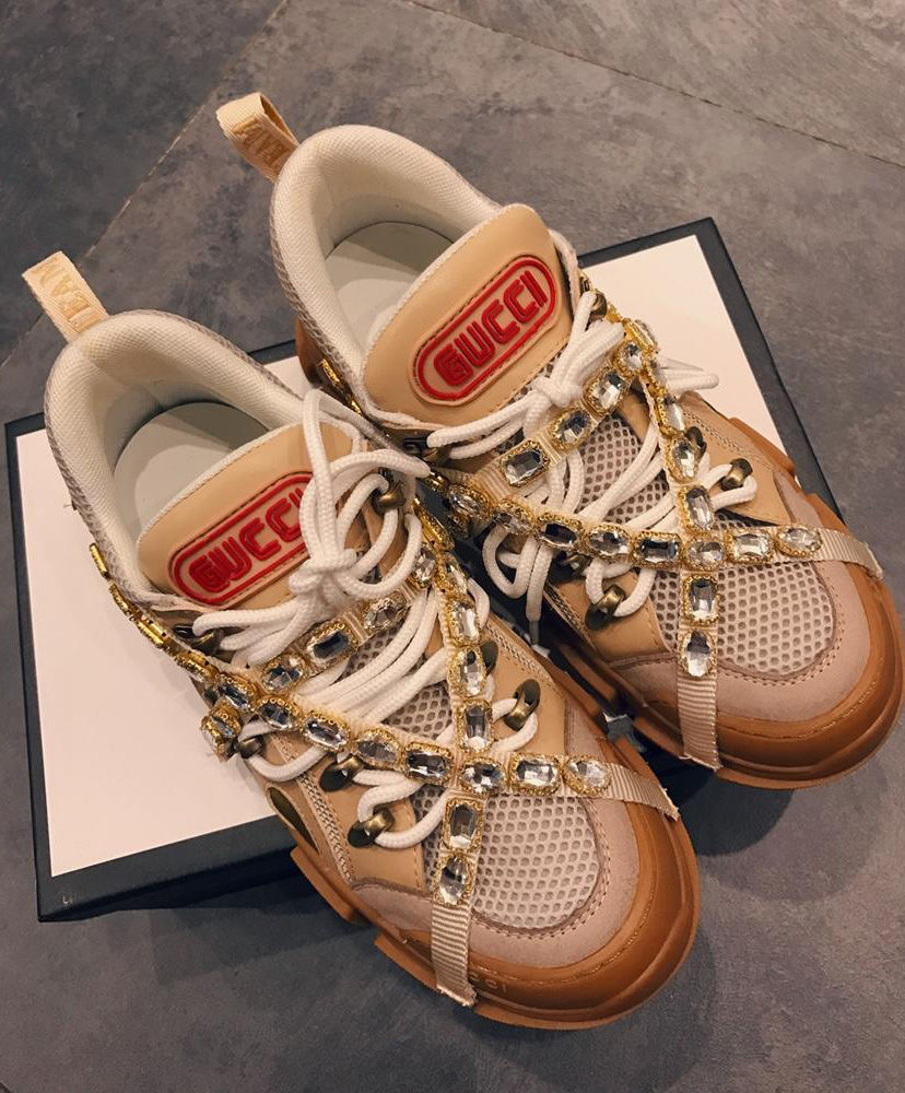 Gucci Women's Flashtrek sneaker with removable crystals 540688 Apricot