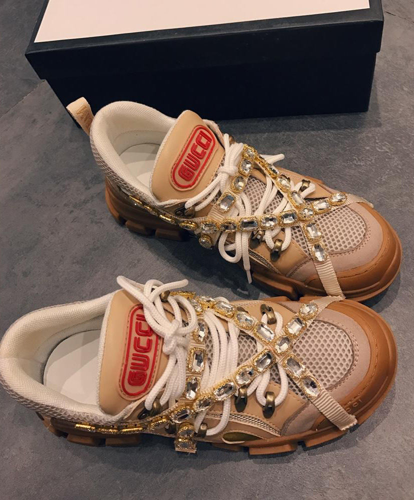 Gucci Women's Flashtrek sneaker with removable crystals 540688 Apricot - Image 3