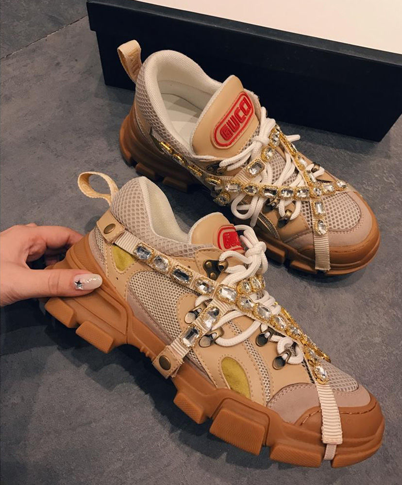 Gucci Women's Flashtrek sneaker with removable crystals 540688 Apricot - Image 4