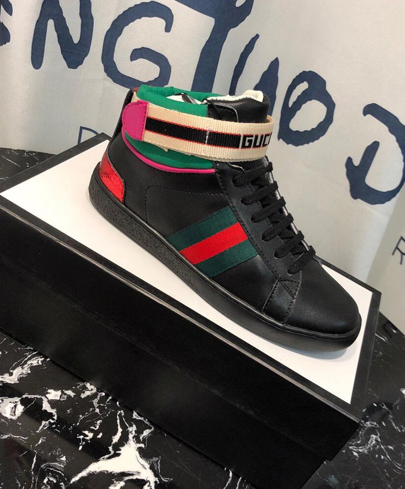 Gucci Unisex stripe Ace high-top sneaker 523472 Black - Image 3