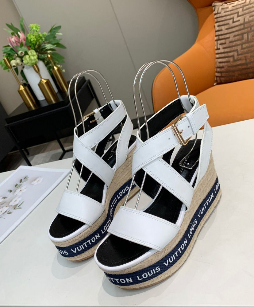 Louis Vuitton Women's Boundary Wedge Sandal 1A64GG White - AlimorLuxury