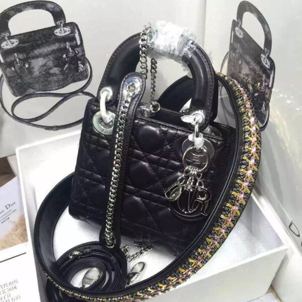 Christian Dior Lady Dior Mini Classic Tote Bag With Lambskin Black
