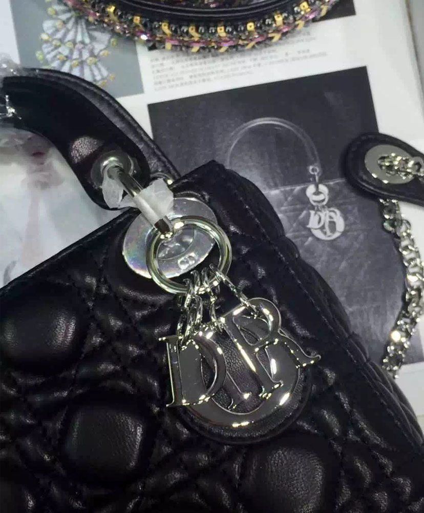 Christian Dior Lady Dior Mini Classic Tote Bag With Lambskin Black - Image 2